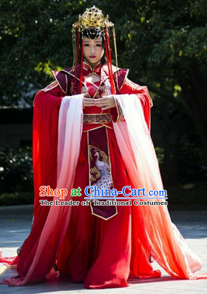 Chinese Ancient Empress Princess Queen Clothing and Headpieces Complete Set for Women Girls Adults Children