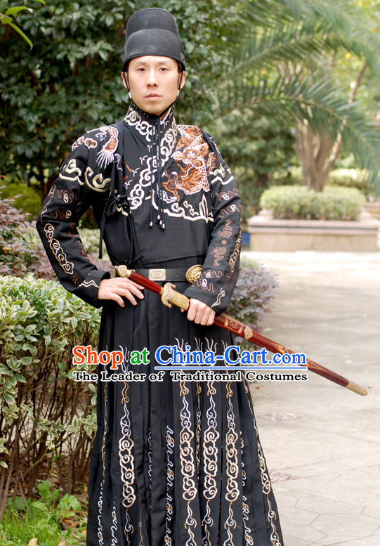 Chinese Ancient Ming Dynasty Bodyguard Clothing and Hat Complete Set for Men Boys Adults Kids