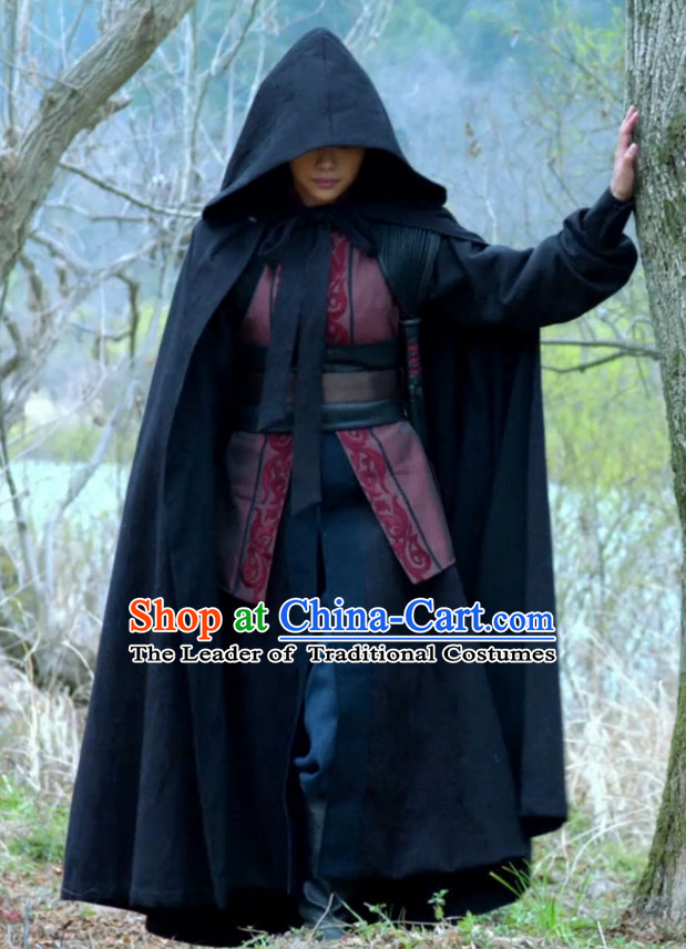 Black Chinese Ancient Swordsman Swordswoman Cape Mantle