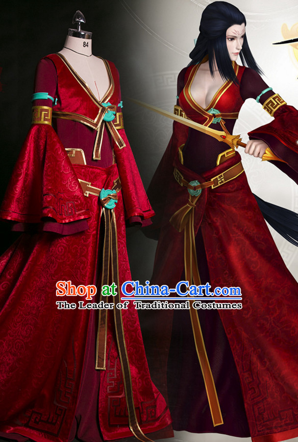 Chinese Ancient Guzhuang Swordswomen Cosplay Sexy Costumes Complete Set for Women