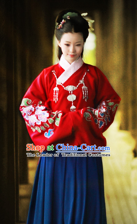 Chinese Traditional Ancient Ming Dynasty Outfits Clothing Garments and Hair Jewelry Complete Set for Women