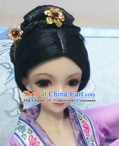 Ancient Chinese Black Long Hair Wigs and Jewelry for Women