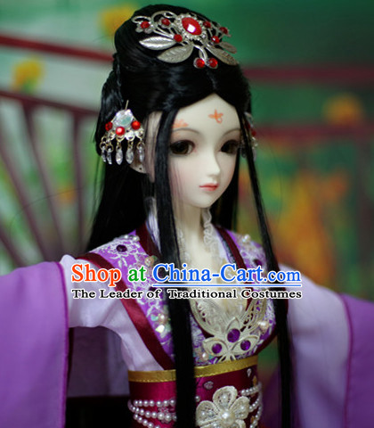 Ancient Chinese Black Long Hair Wigs and Jewelry for Women