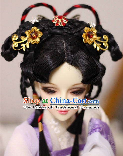 Ancient Chinese Style Black Hair Wigs and Accessories for Women