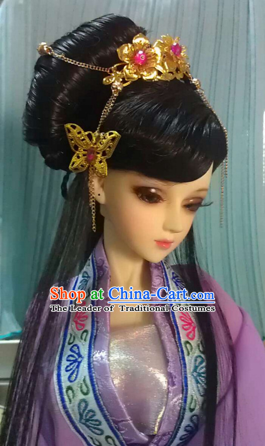 Ancient Chinese Style Black Hair Wigs and Accessories for Women Girls Adults Kids
