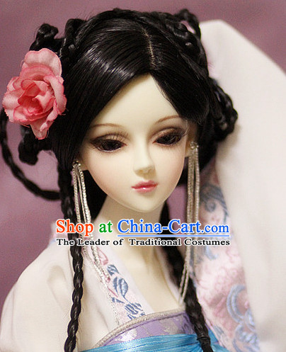 Ancient Chinese Style Princess Black Hair Wigs and Accessories for Women Girls Adults Kids