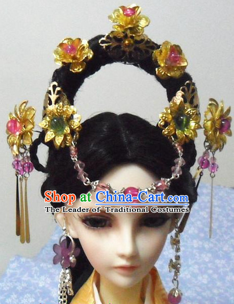 Ancient Chinese Style Princess Black Hair Wigs and Accessories for Women Girls Adults Kids