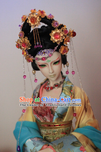 Ancient Chinese Style Princess Empress Queen Black Hair Wigs and Accessories for Women Girls Adults Kids