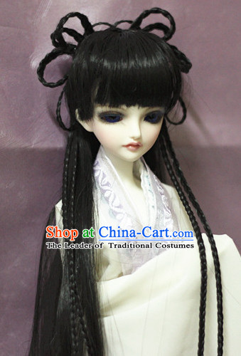 Ancient Chinese Style Prince Empress Long Black Wigs for Women Girls Adults Children