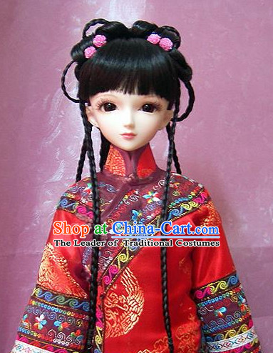 Ancient Chinese Style Prince Empress Long Black Wigs for Women Girls Adults Children