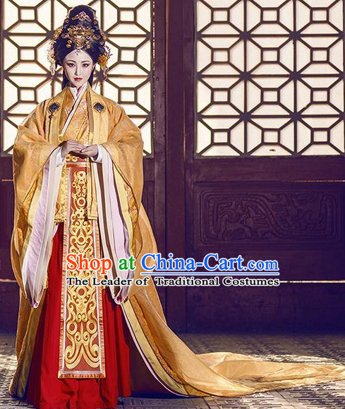 Ancient Chinese Empress Queen Princess Hanfu Clothes and Hair Accessories Complete Set