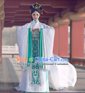 Ancient Chinese Empress Queen Princess Hanfu Clothes and Hair Accessories Complete Set