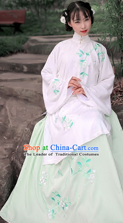 Ancient Chinese Poet Hanfu Garment Clothes and Hair Accessories Complete Set