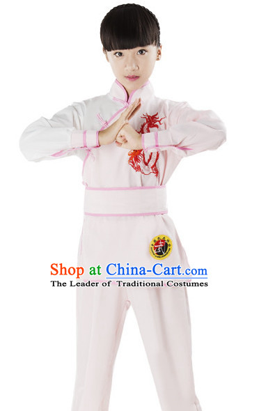 Chinese Traditional Kung Fu Costume Wing Chun Apparel Taiji Uniform for Kids Girls Boys