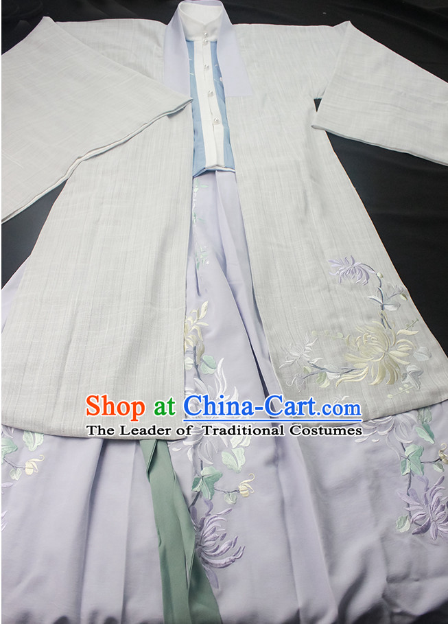 Ancient Chinese Embroidered Hanfu Garment Top and Bottom Clothing Complete Set for Women or Girls