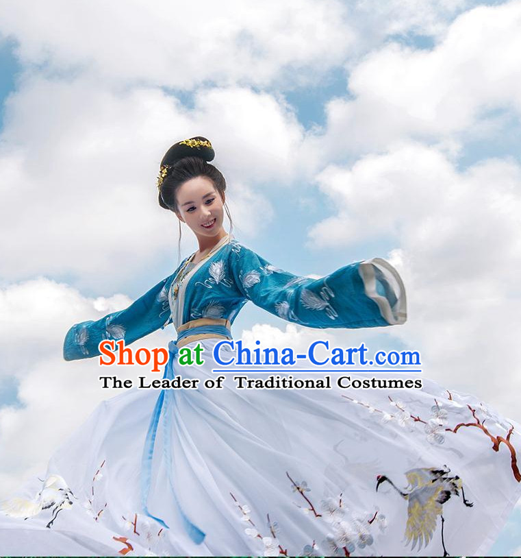 Ancient Chinese Han Dynasty Clothing and Headpieces Complete Set for Women or Girls