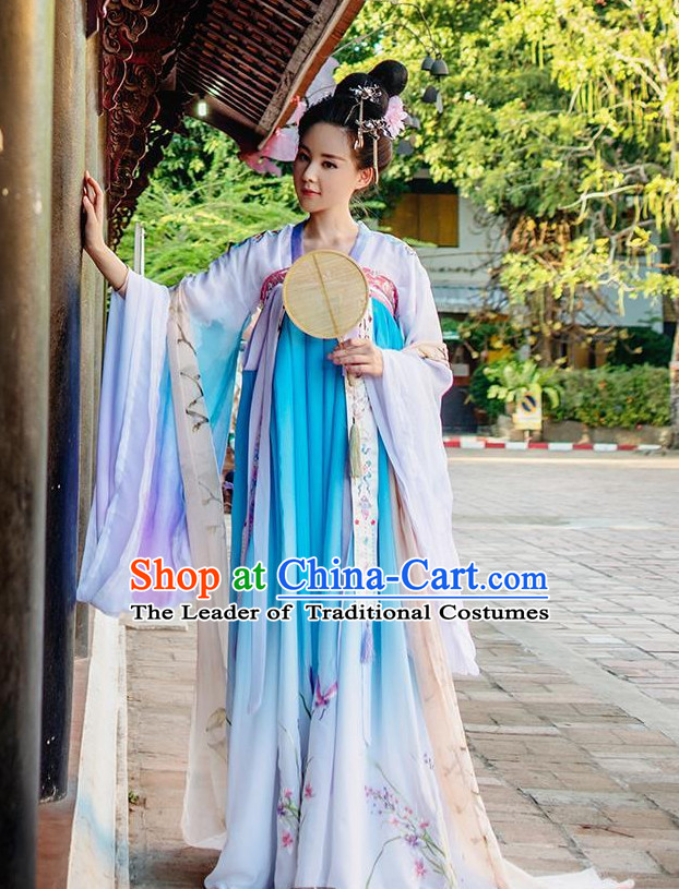 Color Transition Ancient Chinese Tang Dynasty Princess Queen Empress Clothing and Headpieces Complete Set for Women or Girls