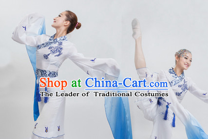 White to Blue Color Transition Chinese Classical Water Sleeves Long Sleeves Dancing Costume for Women or Girls