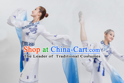 White to Blue Color Transition Chinese Classical Water Sleeves Long Sleeves Dancing Costume for Women or Girls