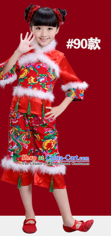 Chinese Traditional New Year Dance Outfits for Girls Kids Children