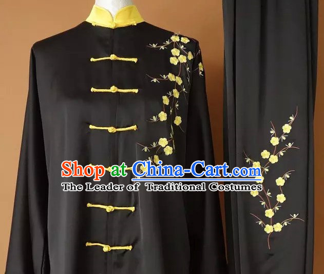 Yellow Top Embroidered Mandarin Tai Chi Taiji Martial Arts Competition Uniforms Dresses Suits Outfits