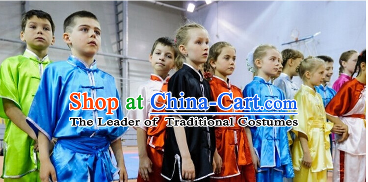 Top Mandarin Tai Chi Taiji Martial Arts Competition Uniforms Dresses Suits Outfits for Kids Children Boys Girls