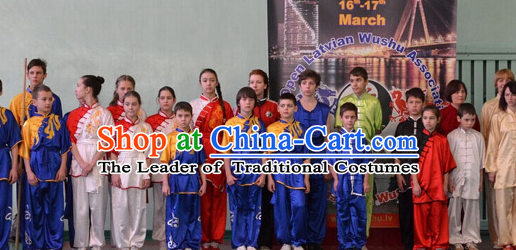 Top Embroidered Mandarin Tai Chi Taiji Martial Arts Competition Uniforms Dresses Suits Outfits for Kids Children Boys Girls