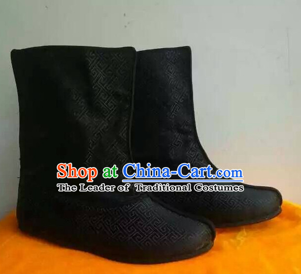 Asian Chinese Film Handmade Ancient Black Boots for Men Boys Adults Children