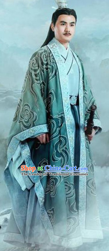 Ancient Chinese Swordsman Knight Clothing and Hair Jewelry Complete Set for Men
