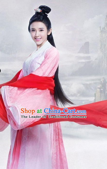 Ancient Chinese Fairy Costumes and Hair Jewelry Complete Set for Women Girls