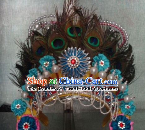 Handmade Ancient Traditional Chinese Peacock Prince Hat Oriental Hats Asian Fashion