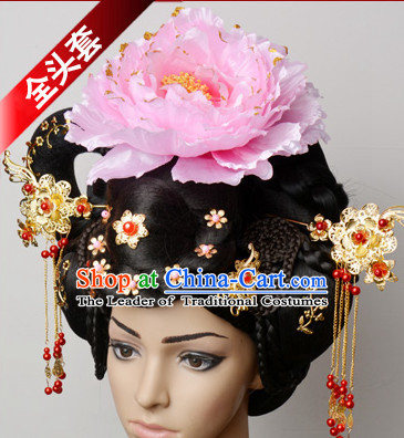 Tang Dynasty Asian Ancient Classical Empress Hairpins Hair Accessories and Wig Set