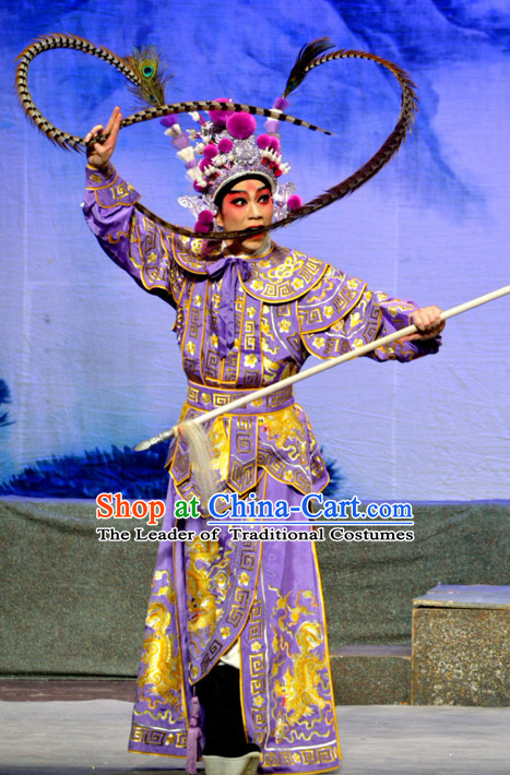 Chinese Ancient Peking Opera Wusheng Costumes and Headdress Complete Set for Men