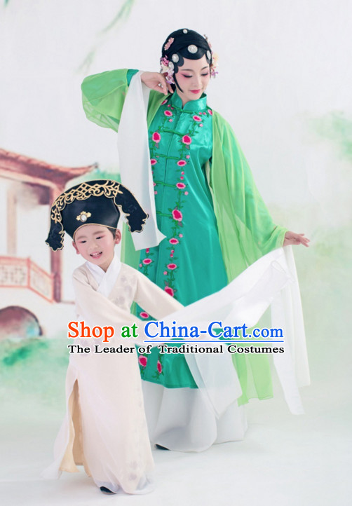 Chinese Ancient Long Sleeves Young Scholar Costumes and Hat Complete Set for Kids