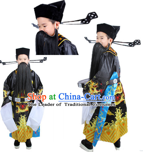 Chinese Ancient Judge Bao Gong Costumes and Hat Complete Set for Boys Kids Children