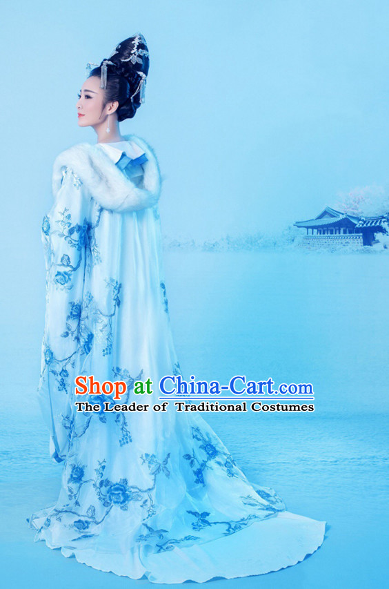 Chinese Ancient Palace Imperial Queen Costumes and Hair Accessories Complete Set for Women
