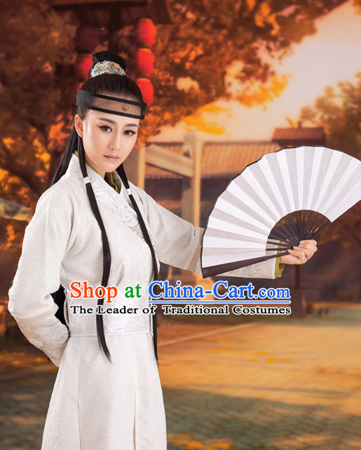 Chinese Ancient Hanfu Dresses and Headdress Complete Set for Women and Men