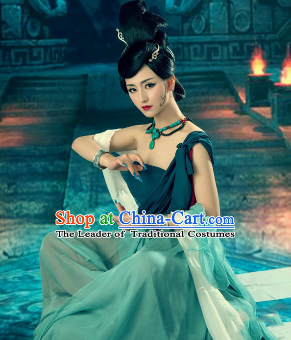 Chinese Ancient Fairy Costumes and Hair Jewelry Complete Set for Women