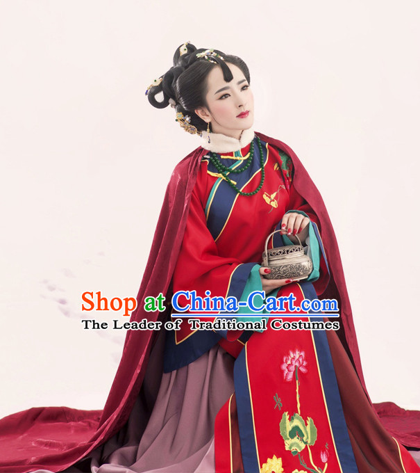 Chinese Ancient Wedding Dresses Mantle and Hair Jewelry Complete Set for Women