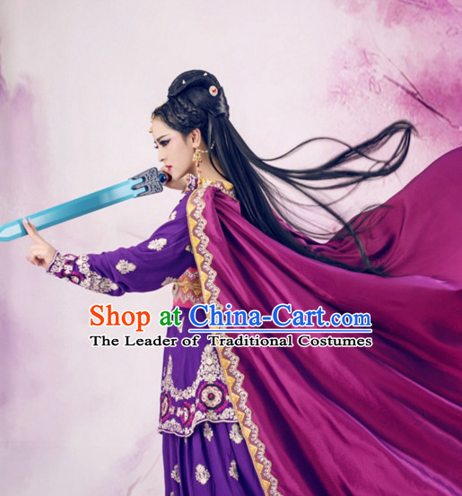 Chinese Ancient Swordswoman Costumes and Hair Jewelry Complete Set for Women