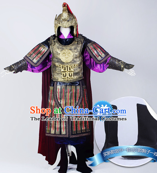 Chinese Ancient General Armor Costumes Complete Set for Men Youth Teenagers Kids