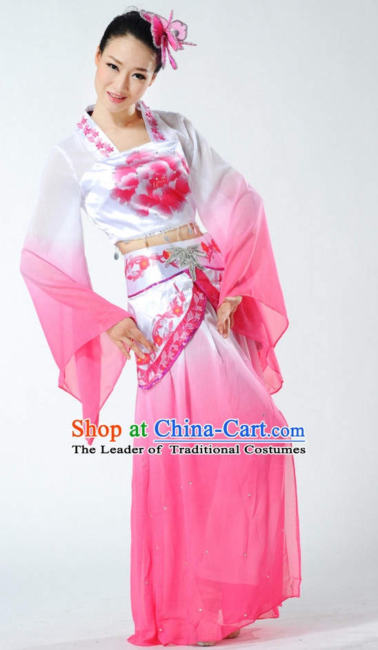 Chinese Classical Fan Dance Costume and Headdress Complete Set for Women