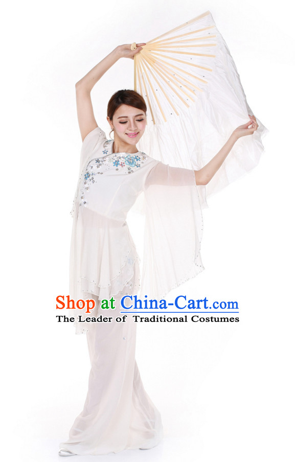 Chinese Traditional Fan Group Dancing Costumes and Headdress Complete Set for Women