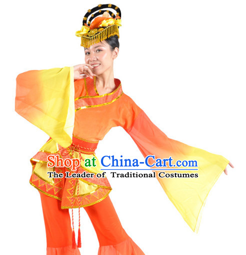 Chinese Imperial Palace Classical Dance Costumes Dancewear and Headpieces Complete Set for Women