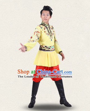 Chinese Traditional Folk Ethnic Dance Costumes Dancewear and Headpieces Complete Set for Men