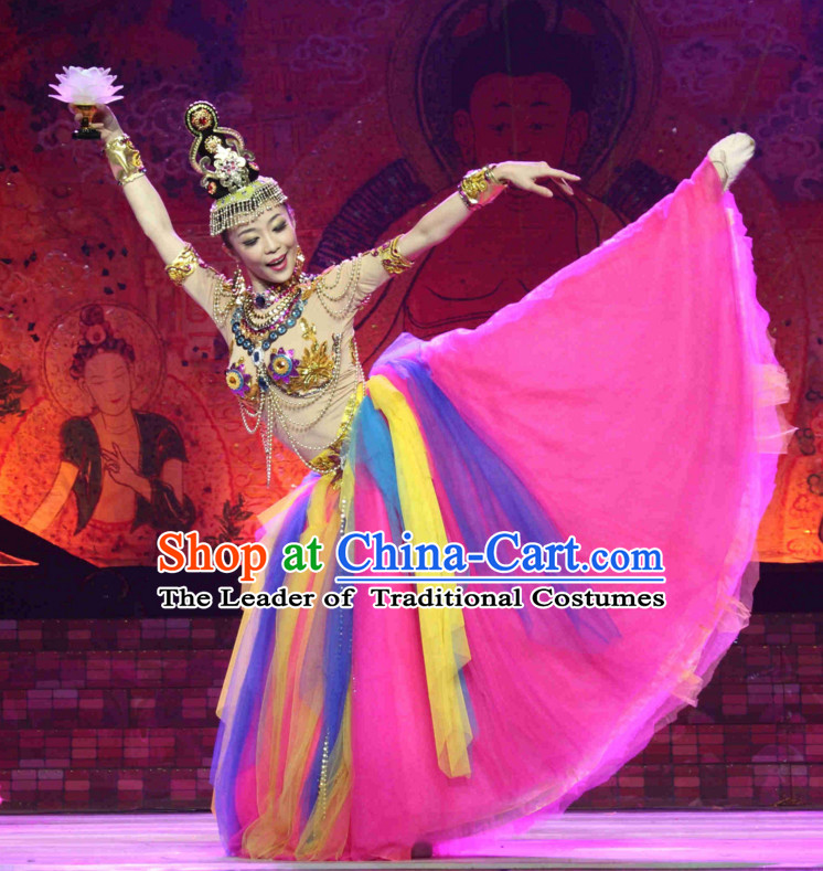 Chinese Fairy Classical Dancing Costumes and Headpieces Complete Set for Women