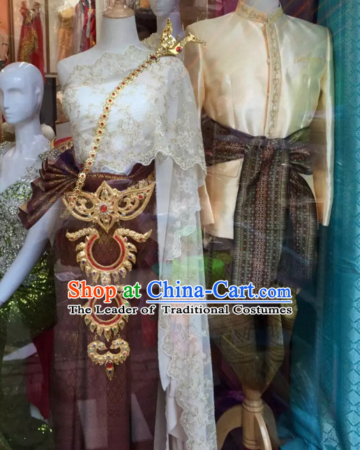Top Traditional National Thai Garment Dress Thai Traditional Dress Dresses Wedding Dress Complete Set for Women Girls Youth Kids Adults Couple
