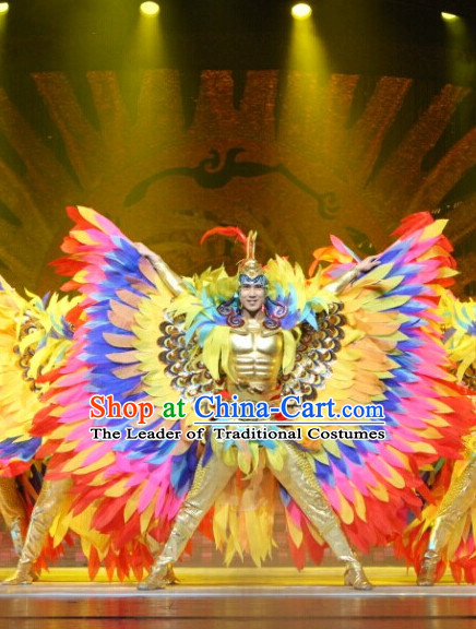 Chinese Famous Fantasy Stage Dance Sun Bird Tai Yang Niao Costumes and Hat Complete Set with Big Wings