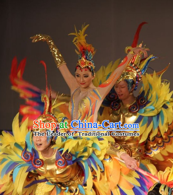 Chinese Famous Fantasy Stage Dance Sun Bird Tai Yang Niao Costumes and Hat Complete Set for Women