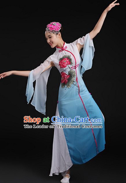 Chinese Lotus Classical Dancing Costume and Headdress Complete Set for Women or Girls
